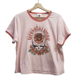 Grateful Dead T Shirt Ringer Official 2022 Skull Roses Pink Cropped Size  XL